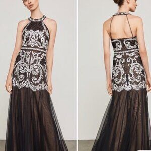 BCBG MaxAzria Black Embroidered Goddess Maxi Gown Dress